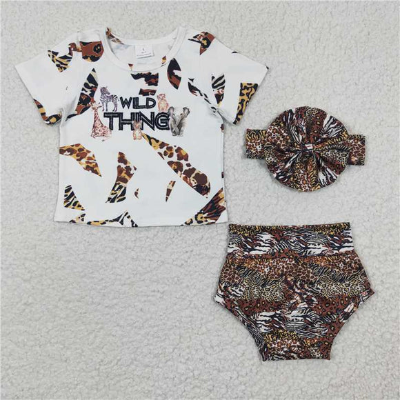 gbo0096Wholesale price summer leopard print short sleeve briefs boutique set