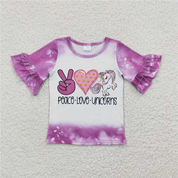 GT0161Wholesale price Girls summer love unicorn purple short sleeve top boutique fashion cute