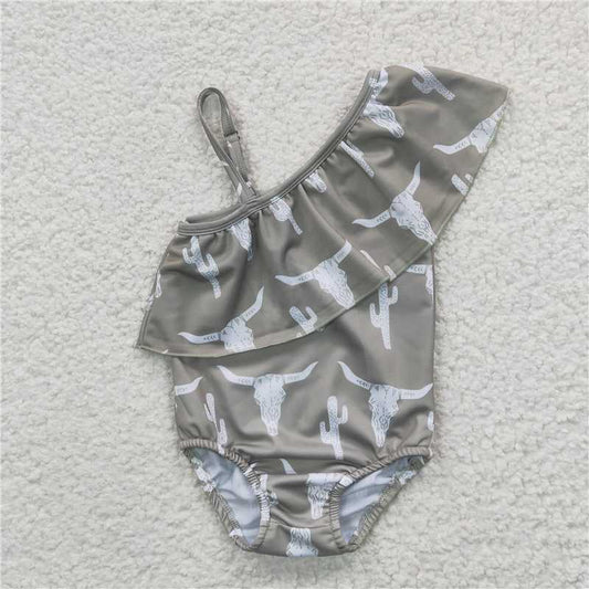 S0106Bull head green one-piece swimsuit