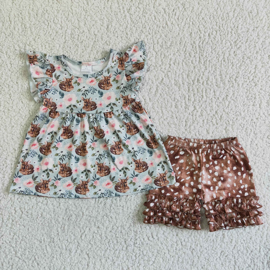 GSSO0054    Fawn Pattern Short Sleeve Top with Fawn Speckled Shorts