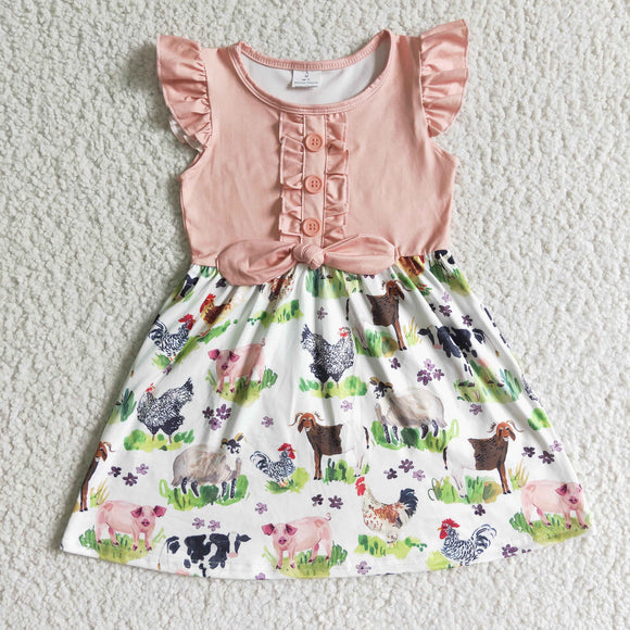 GSD0097  girl	 Farm Pink Flying Sleeve Dress