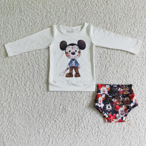 LR0032   Girls Halloween Clown Mickey Head Long Sleeve Briefs Suit