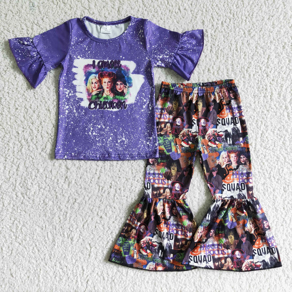 GSPO0105   Girls hocus pocus purple short-sleeved trousers suit