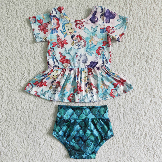 GBO0035  Summer Anime Movie Print Short Sleeve Top with Green Shorts Outfit