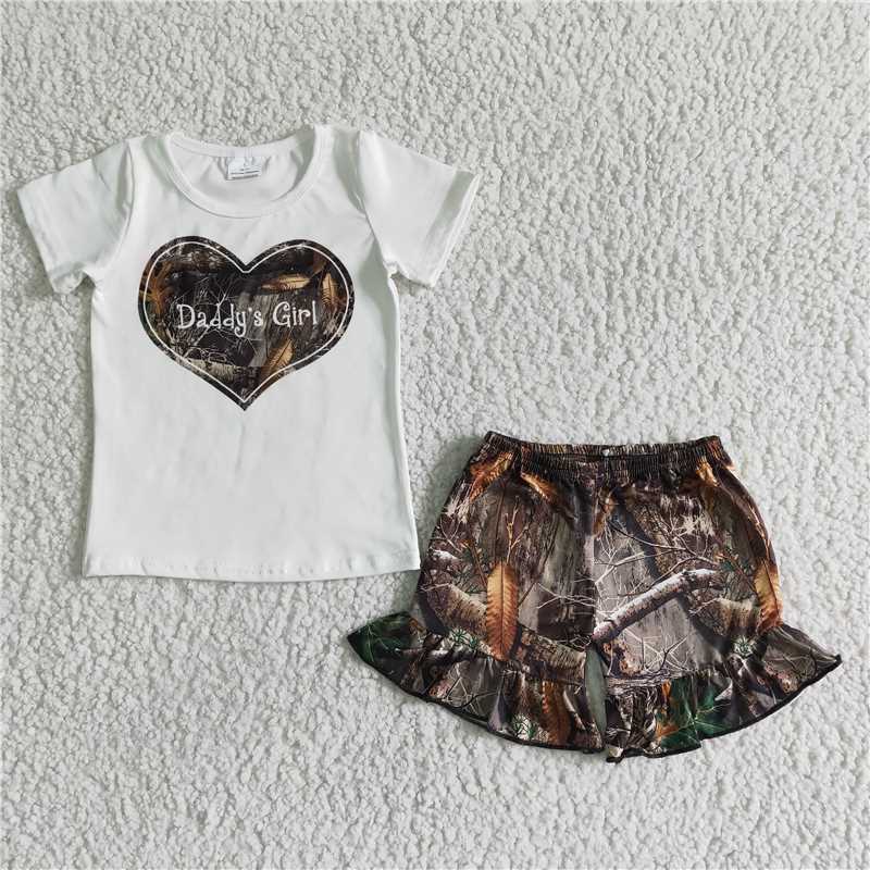 GSSO0004  White Short Sleeve Top with Brown Printed Shorts