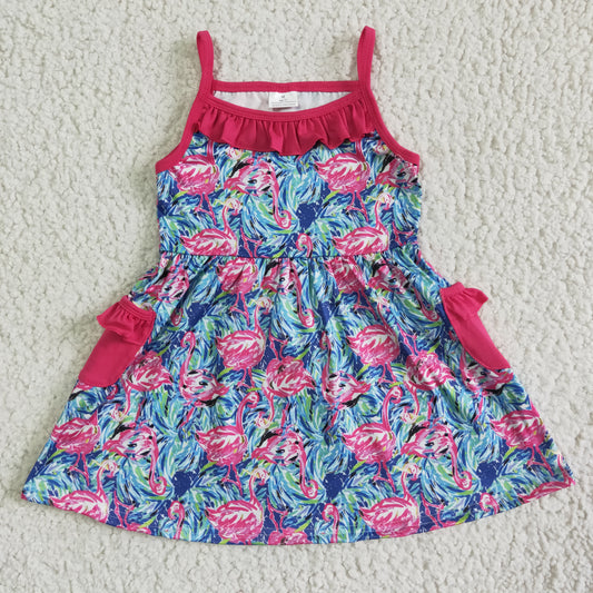 GSD0078   Rose Flamingo Print Pocket Slip Dress