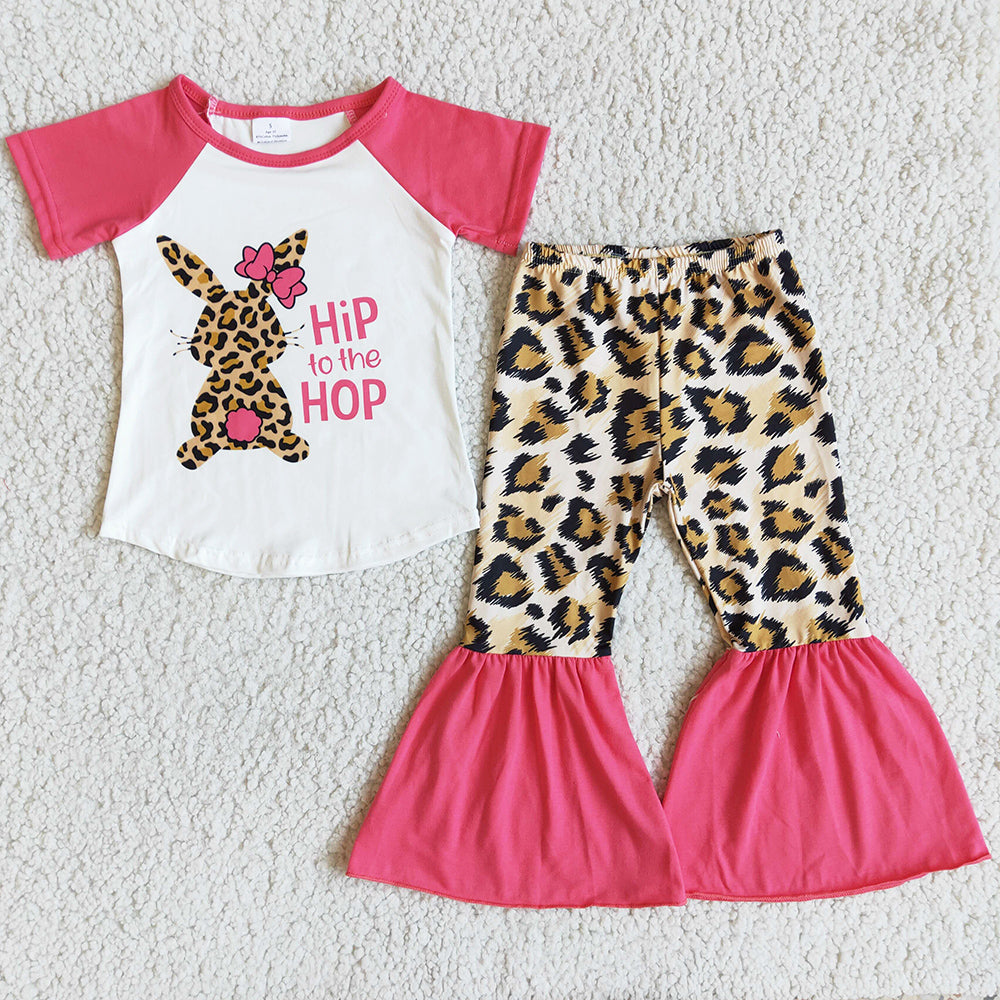 kids clothing Easter Pink Leopard Bunny T-shirt boutique clothes wholesale RTS NO MOQ girl clothing kids boutique clothing