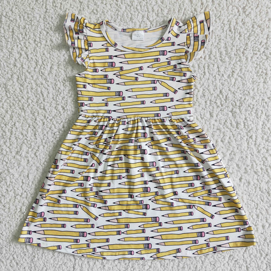BC0001  Pencil Print Yellow Dress