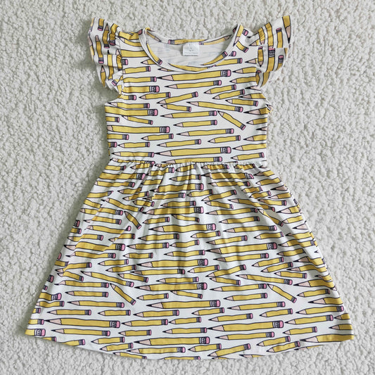 BC0001 Pencil Print Yellow Dress