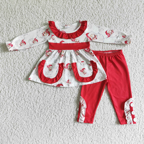 GLP0050    Girls Santa Pocket Long Sleeve Pants Set