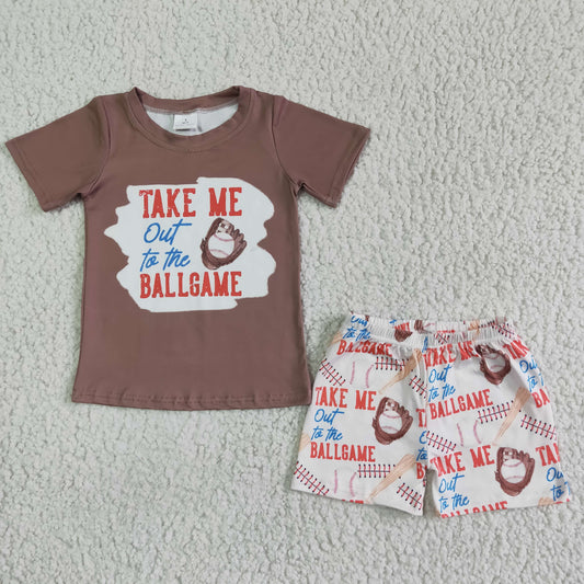 BSSO0023Brown short-sleeved top with white printed shorts