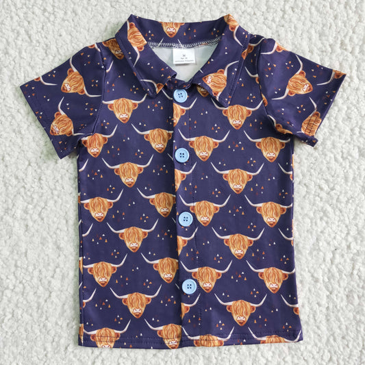 BT0005 Cow Pattern Purple Short Sleeve Top