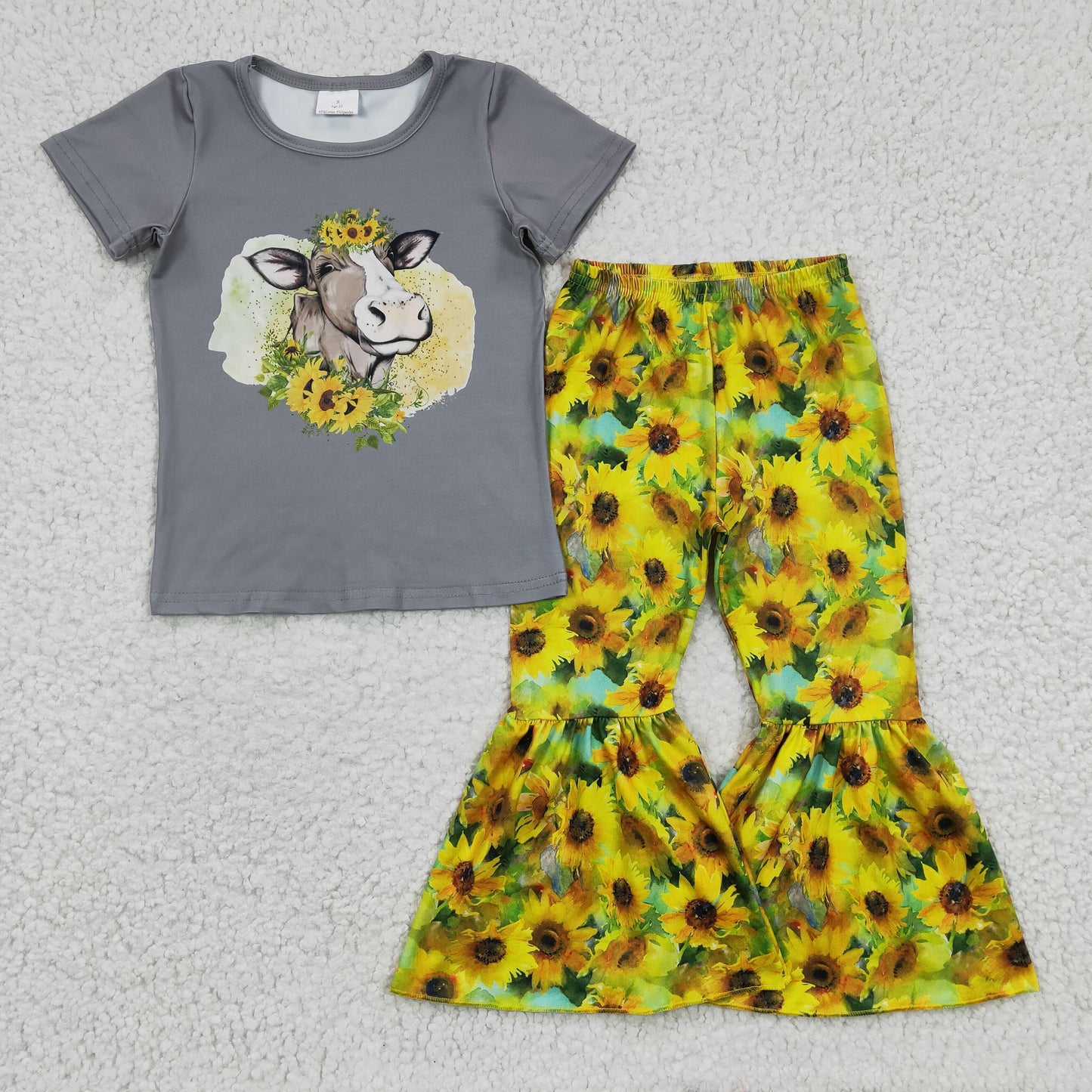 B9-15 2023 new sunflower bull head flared pants gray T-shirt suit