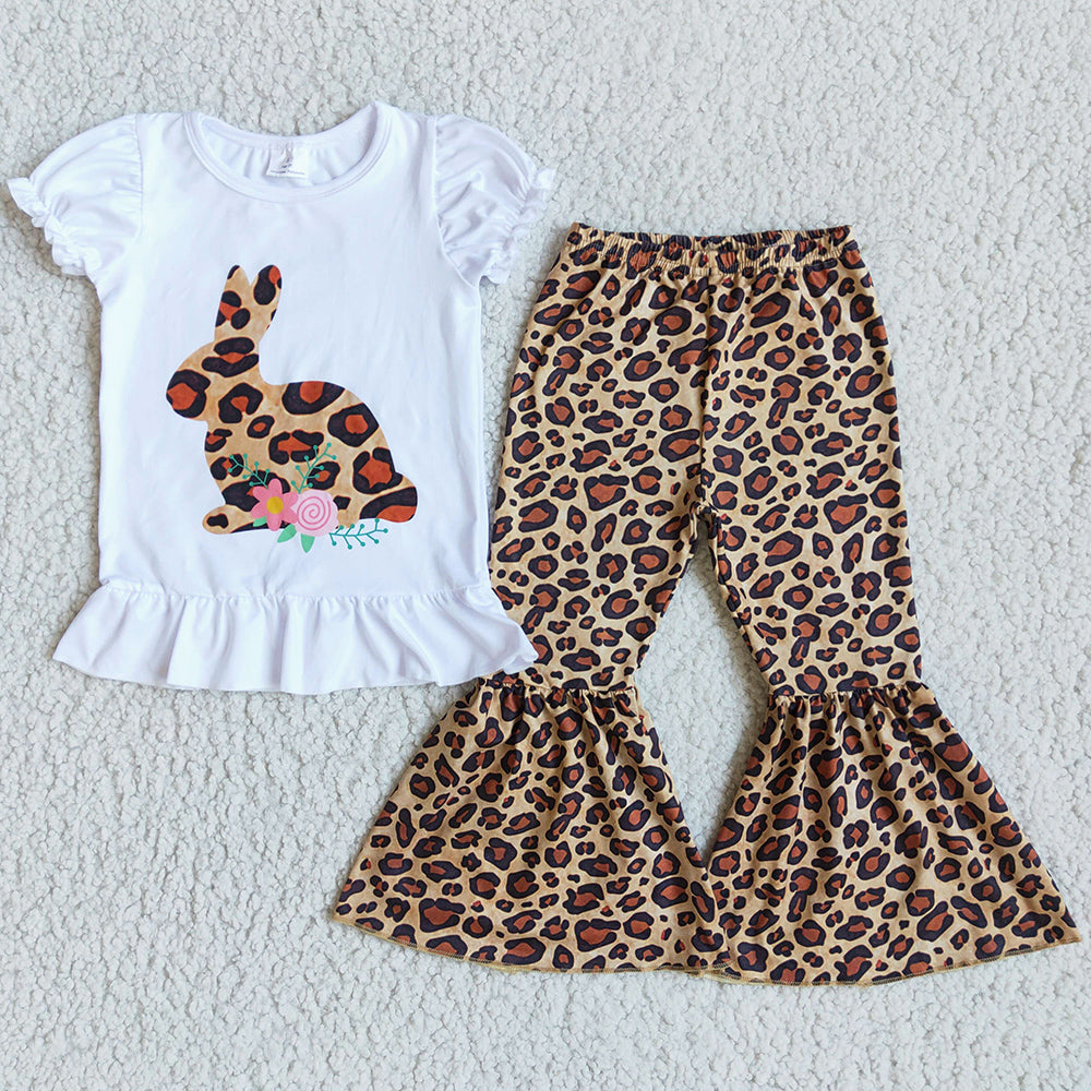 kids clothing Easter white Leopard Bunny T-shirt boutique clothes wholesale RTS NO MOQ girl clothing kids boutique clothing