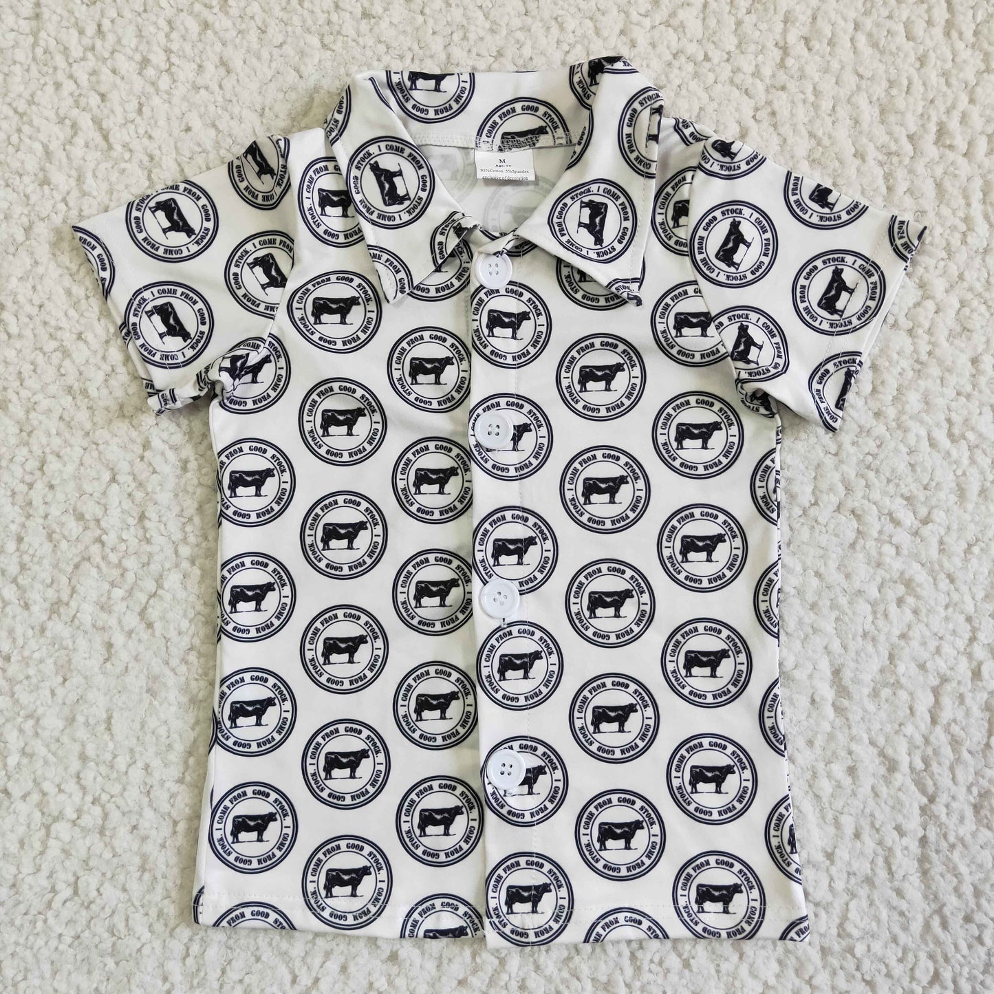 BT0016  Boys black and white pattern cow short-sleeved top