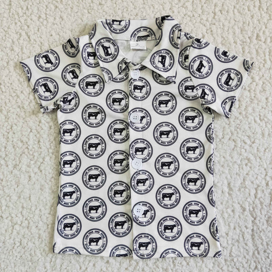 BT0016 Boys black and white pattern cow short-sleeved top