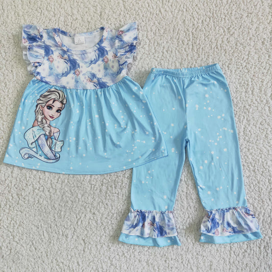 GSPO0056  New summer girls anime movie character print blue short-sleeved top with warehouse