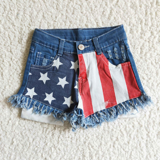 NC0003  Independence Day Denim Shorts girl