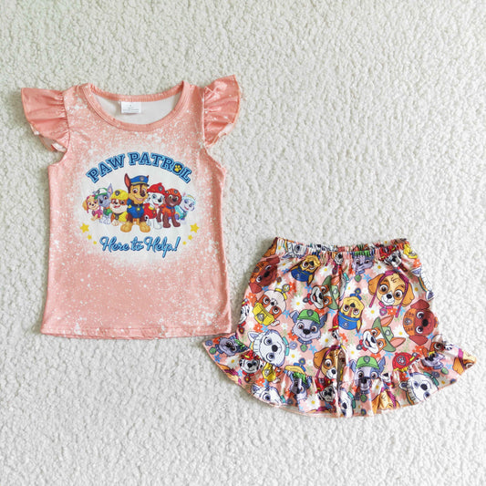 GSSO0085    New Anime Movie Print Short Sleeve Top with Dog Print Shorts
