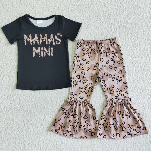 GSPO0038 Black lettered short-sleeved top with leopard-print flared pants