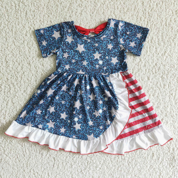 GSD0033 Summer new girl blue and white stars and red and white stripes stitching dress