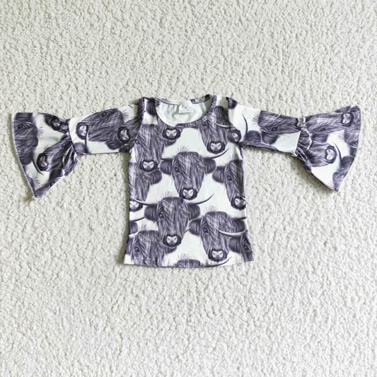 GT0009   Girls Black and White Alpine Cow Long Sleeve Top