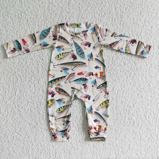 LR0003   fish print long-sleeved jumpsuit