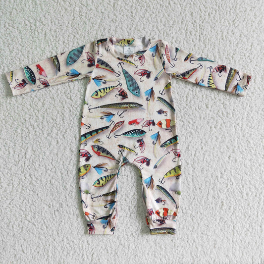 LR0003 fish print long-sleeved jumpsuit