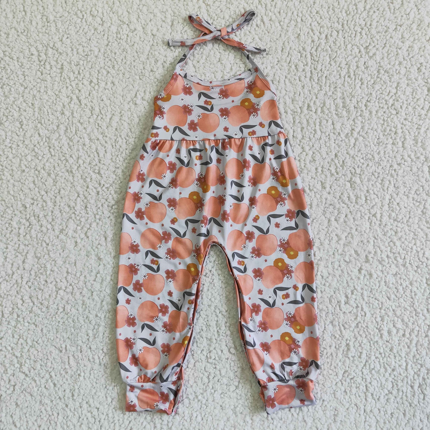 SR0052   fruit peach print lace-up jumpsuit