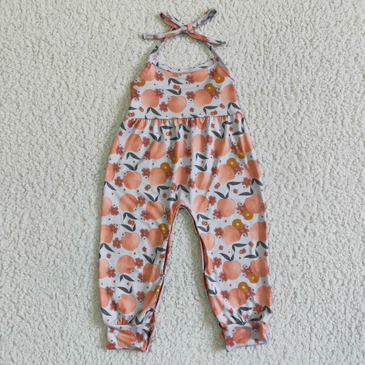 SR0052 fruit peach print lace-up jumpsuit