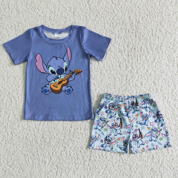 BSSO0027  Cartoon Character Print Short Sleeve Shorts Set