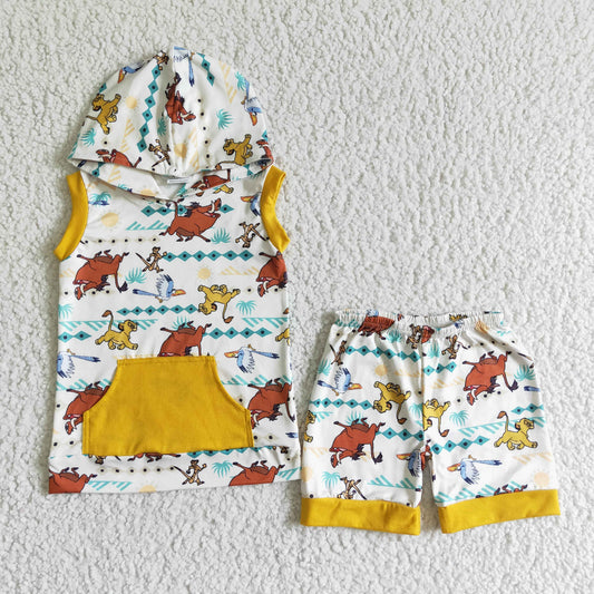 BSSO0039  New Anime Movie Print Pocket Sleeveless Hoodie with Printed Shorts
