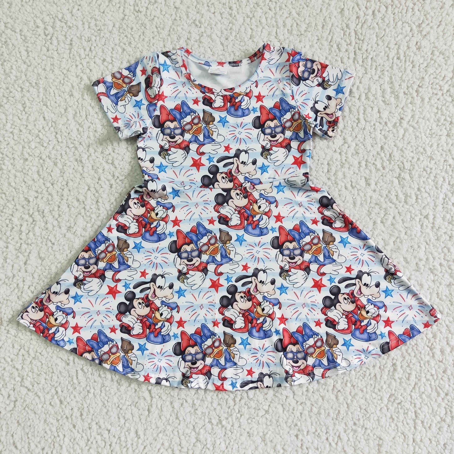 GSD0075   Anime Movie Print White Short Sleeve Dress