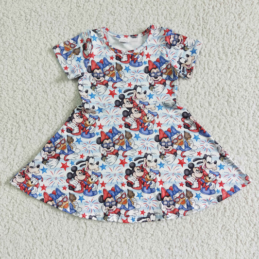 GSD0075   Anime Movie Print White Short Sleeve Dress