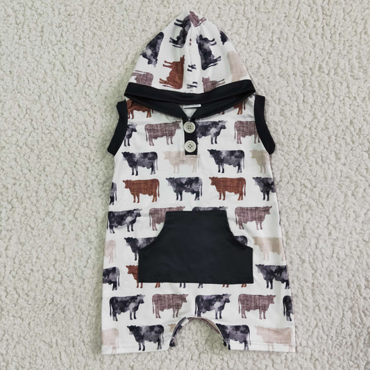 SR0041 Cow Print Sleeveless Hoodie Summer Boys New