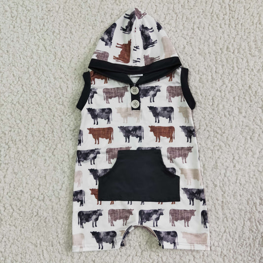SR0041 Cow Print Sleeveless Hoodie Summer Boys New