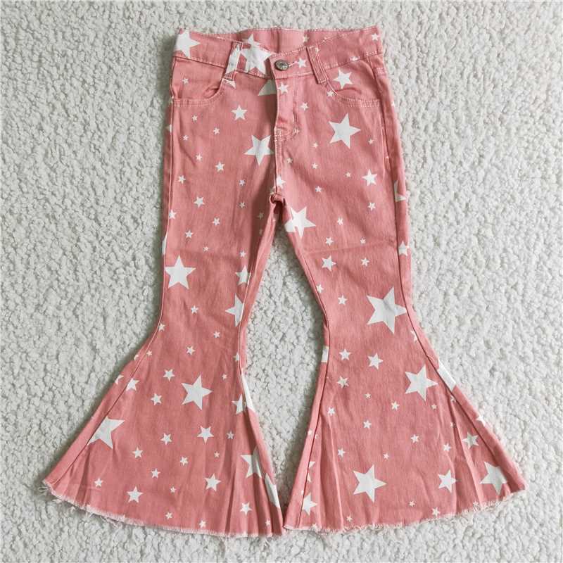 C14-11  Spring and Autumn Pentagram Pattern Pink Flared Pants for Girls