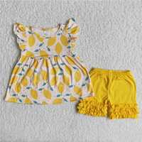 C15-37  Lemon Short Sleeve Pattern Top with Yellow Shorts Suit