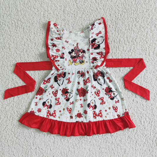 GSD0069  Anime Movie Mouse Castle Print Tie Dress