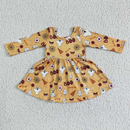 GLD0013 Girls Halloween BOO Ghost Long Sleeve i One Piece