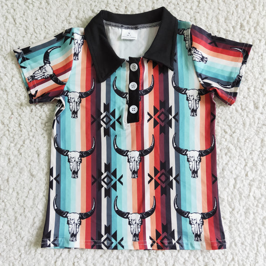 BT0022  boy	 Bull Tau Color Stripe Black Collar POLO Shirt