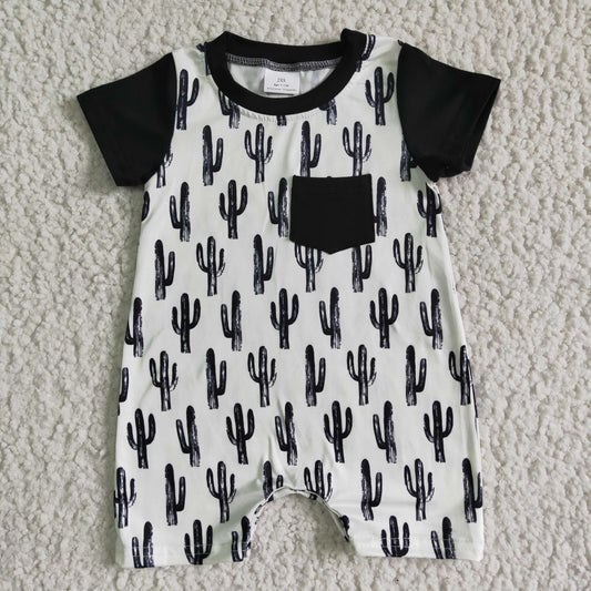 SR0017 Summer boys new cactus print black jumpsuit