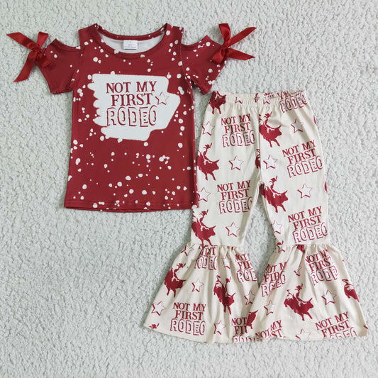GSPO0088 Girls RODEO Red Bow Short Sleeve Pants Set