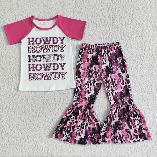 GSPO0018 HOWDY letter print short-sleeved top with printed flared trousers