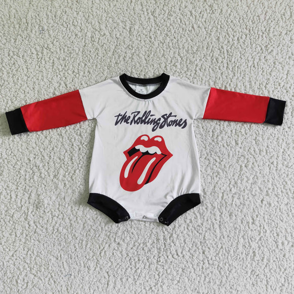 LR0012   girl	 Red Big Tongue Long Sleeve Bodysuit