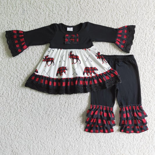 6 B4-1 Girls Bear Black Lace Long Sleeve Suit
