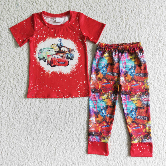 BSPO0011    Boys Cars Red Short Sleeve Pants Set