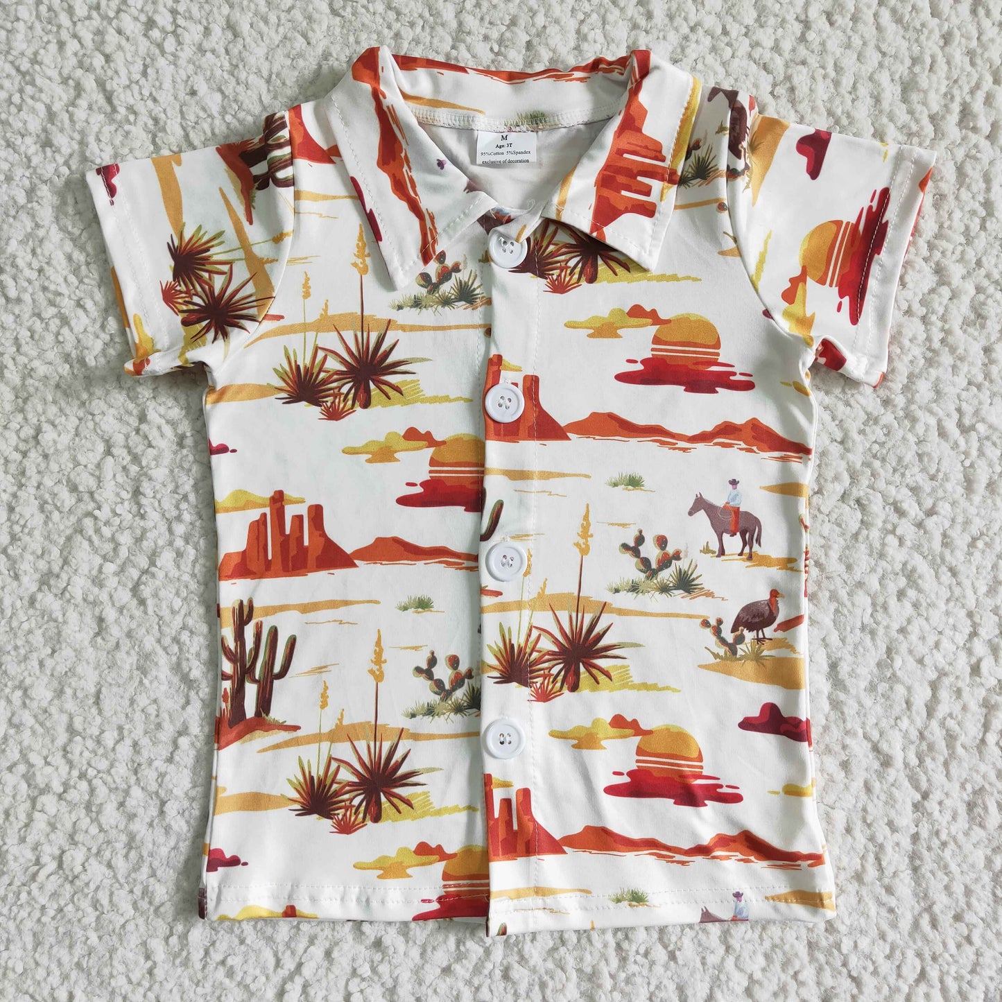 BT0015   Cow Cactus Print Short Sleeve Top