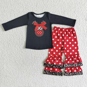 6 A22-26   girl christmas fawn bow top red polka dots