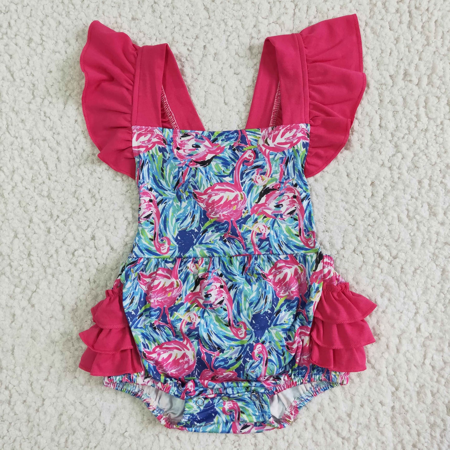 SR0038   Girls flamingo pattern rose red romper